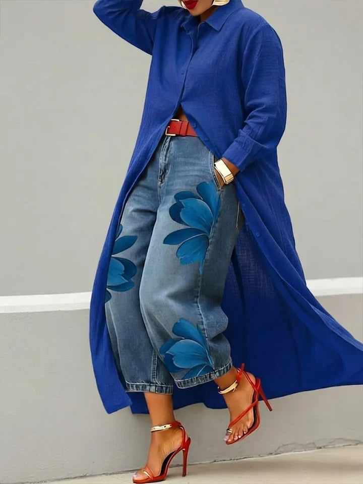 Conjunto Florencia — Camisa Manga Larga y Jeans Estampados