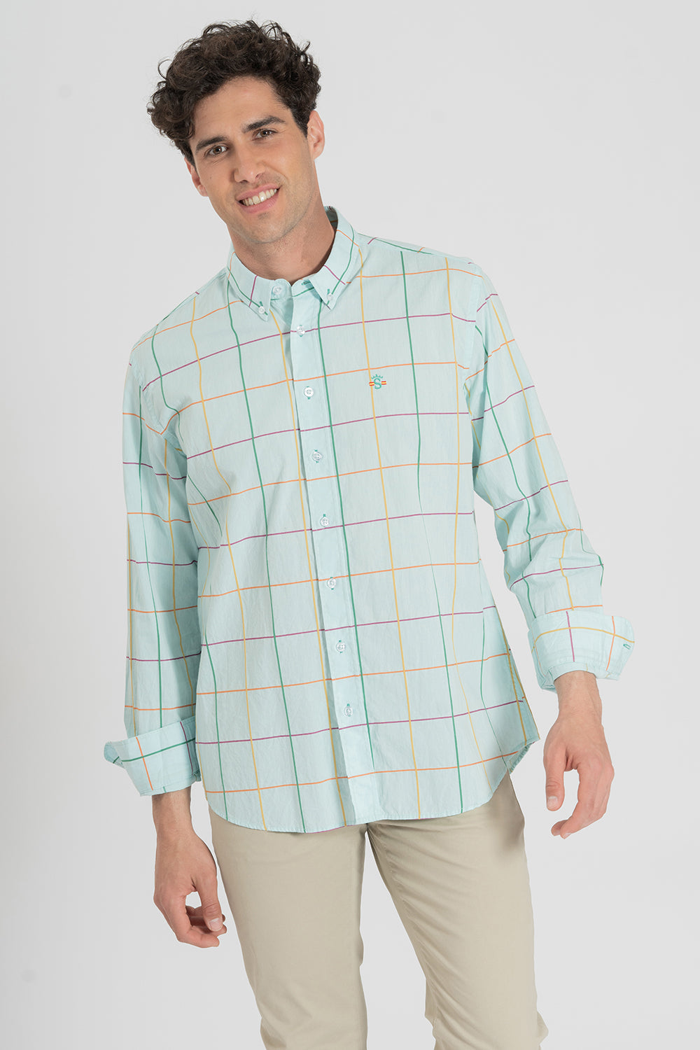 Camisa Cuadros Verde Agua