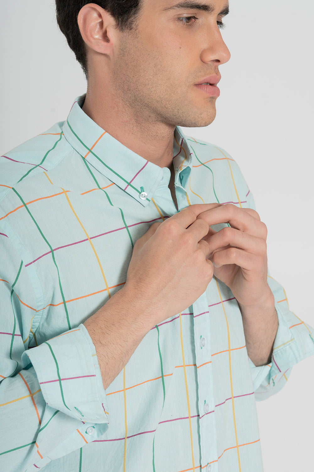 Camisa Cuadros Verde Agua
