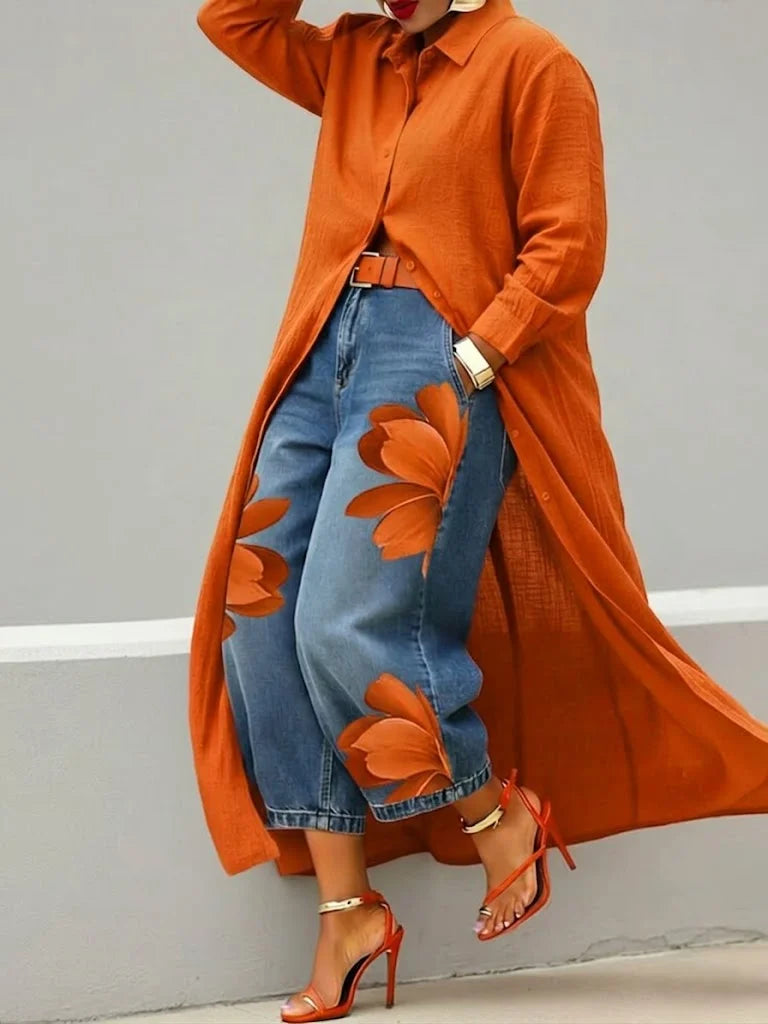 Conjunto Florencia — Camisa Manga Larga y Jeans Estampados
