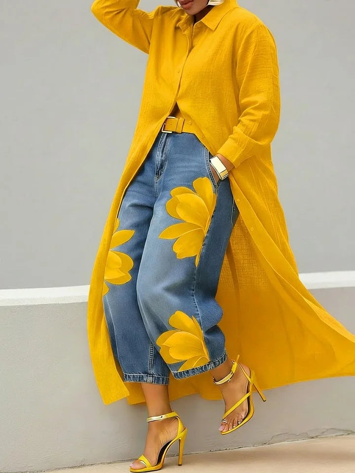 Conjunto Florencia — Camisa Manga Larga y Jeans Estampados