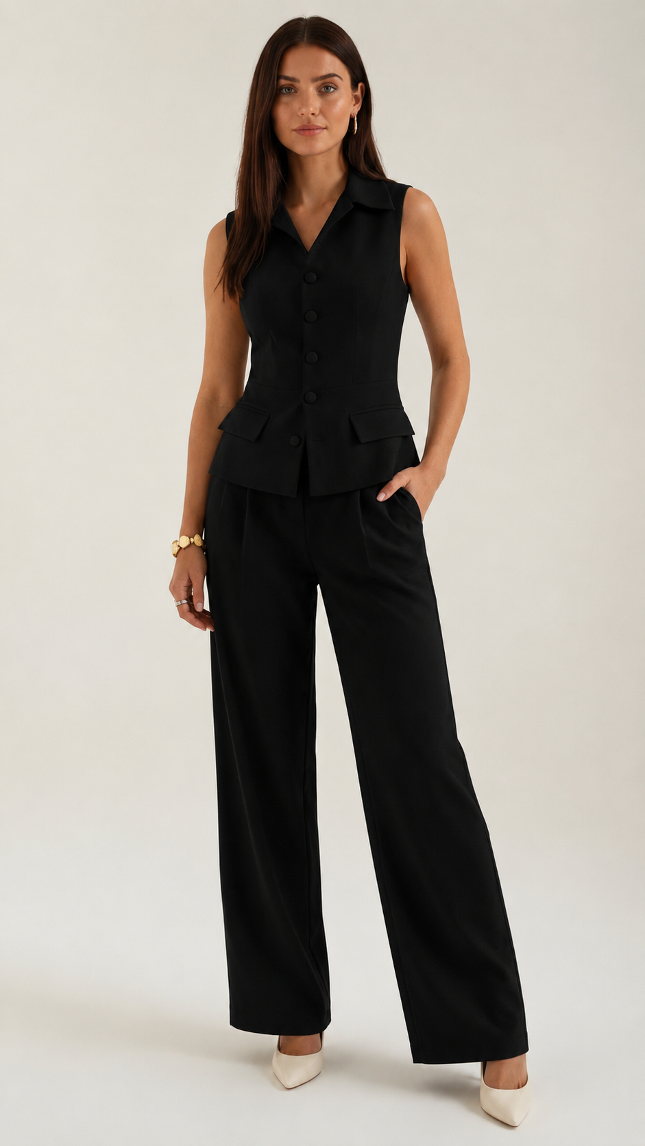 Conjunto Elegante Escote V de Dos Piezas — Annie