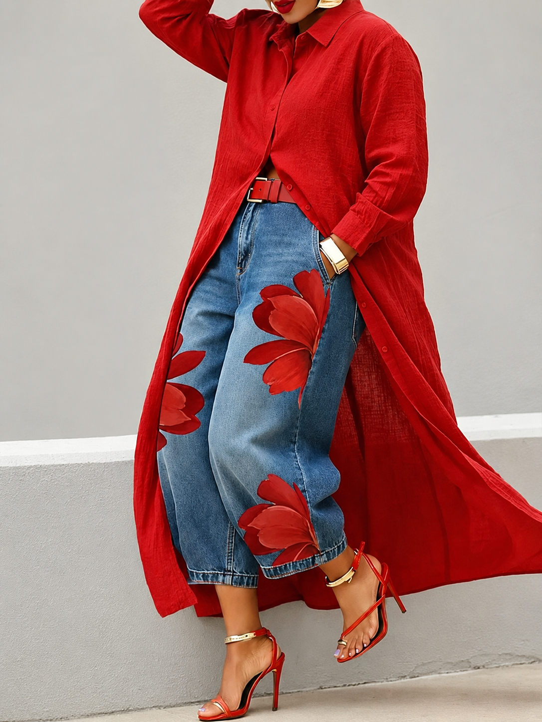 Conjunto Florencia — Camisa Manga Larga y Jeans Estampados