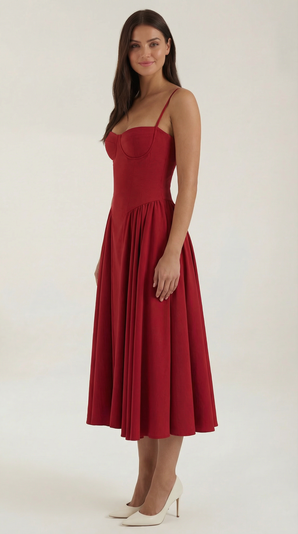 Vestido Santorini — Midi Floral con Escote Corazón