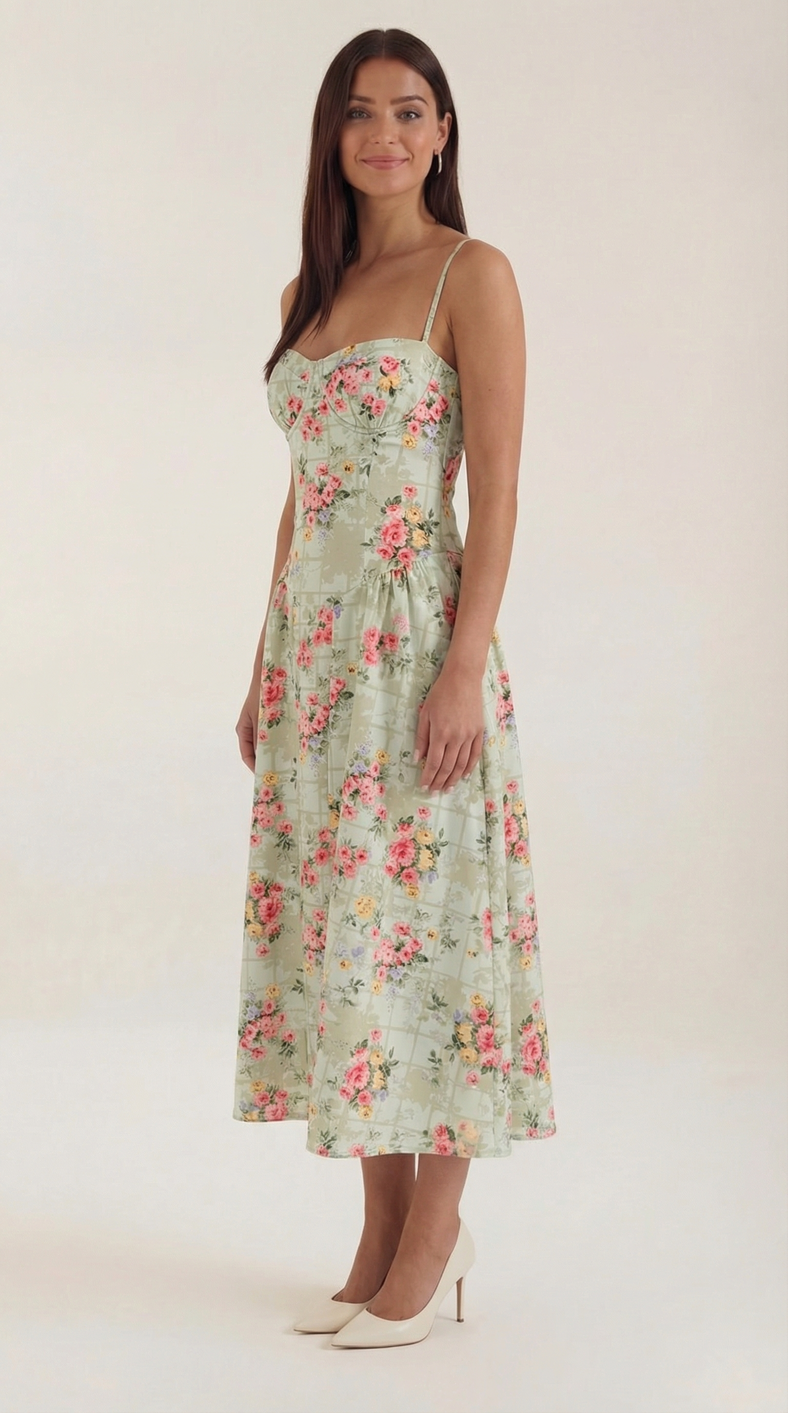 Vestido Santorini — Midi Floral con Escote Corazón