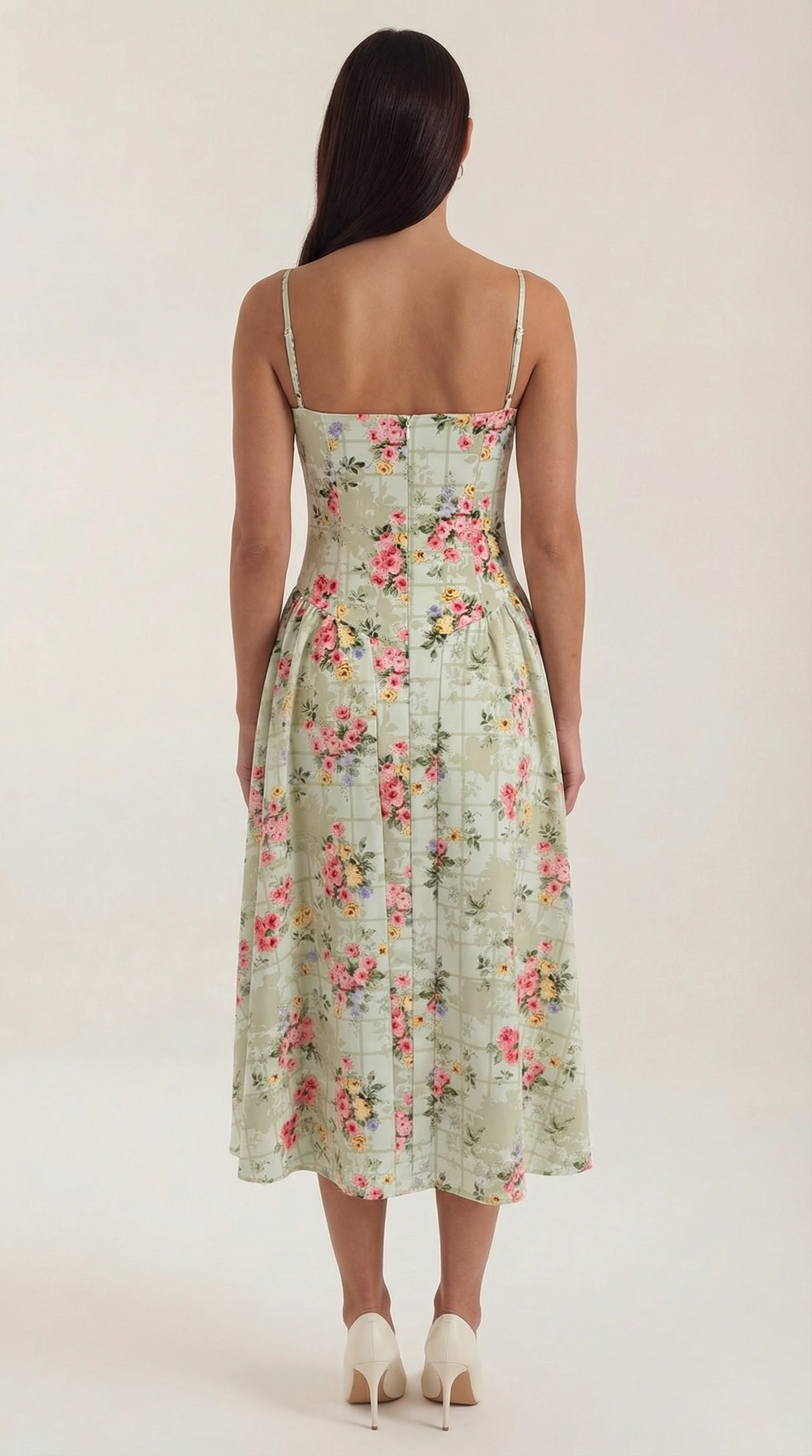 Vestido Santorini — Midi Floral con Escote Corazón