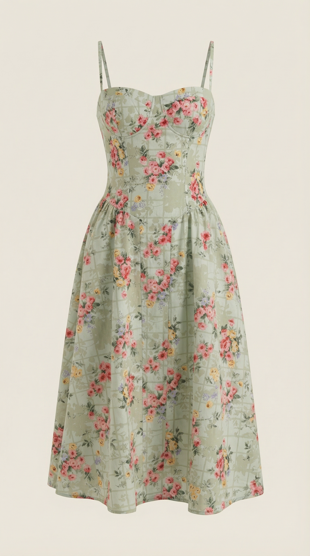Vestido Santorini — Midi Floral con Escote Corazón