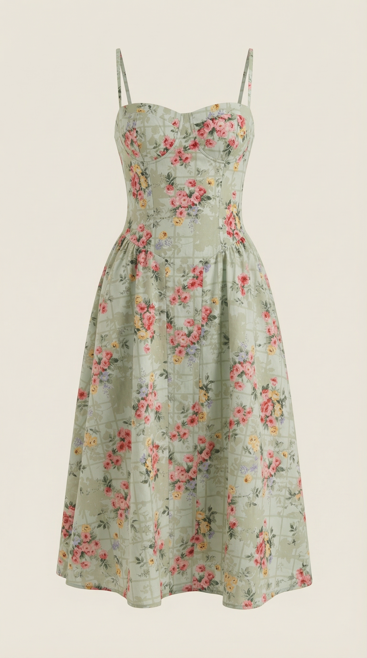 Vestido Santorini — Midi Floral con Escote Corazón